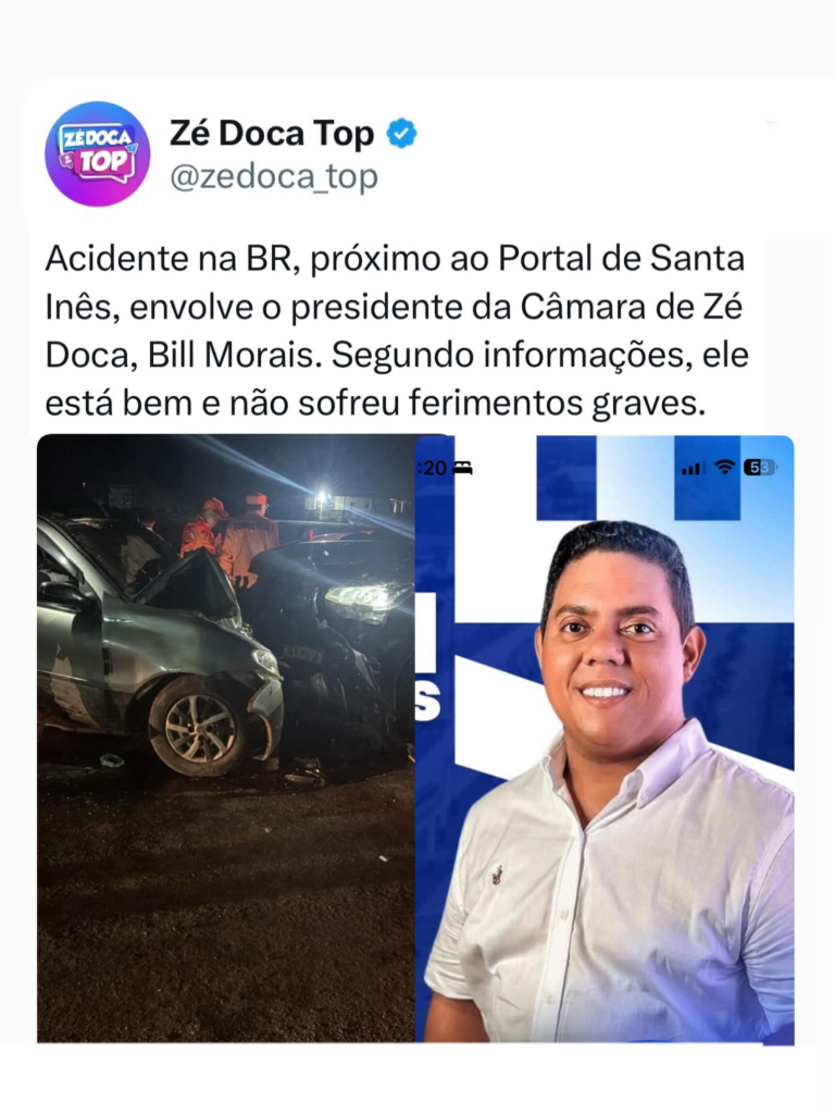 Presidente da Câmara de Zé Doca, Bill Morais sofre acidente próximo a Santa Inês